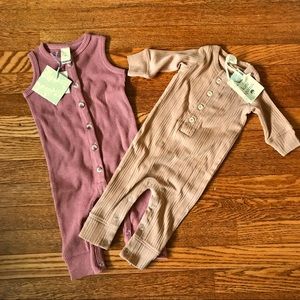 Two Kate Quinn NWT rompers org cotton 3-6 mo